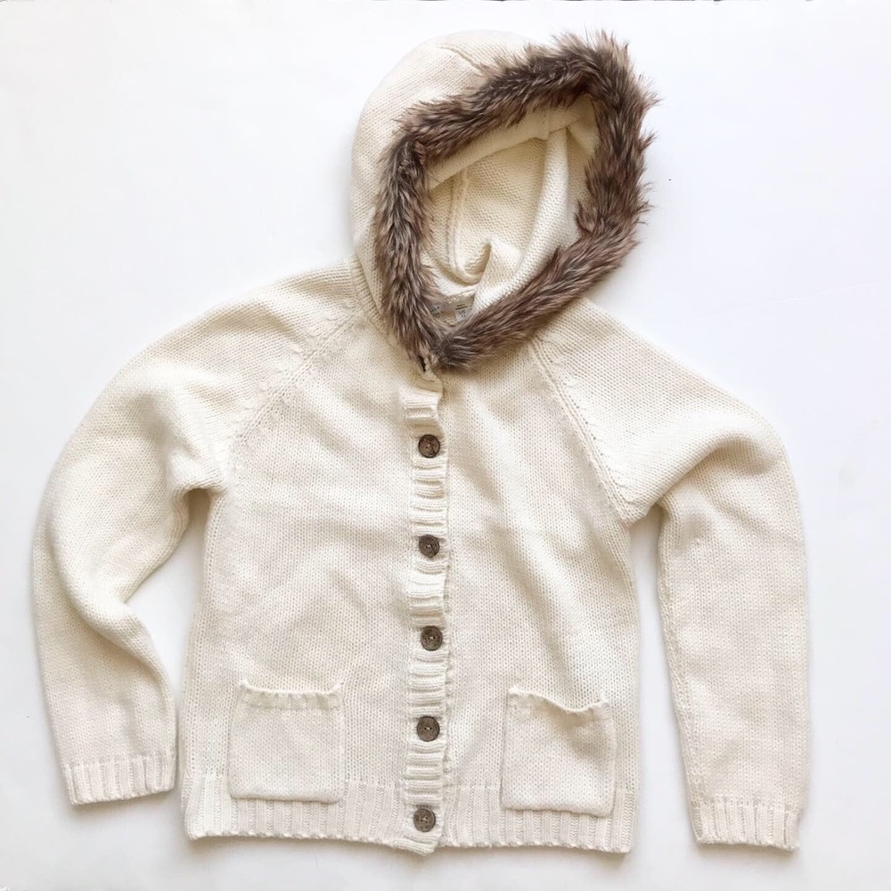 Dex off white knit hooded cardigan EUC LG(12Y)